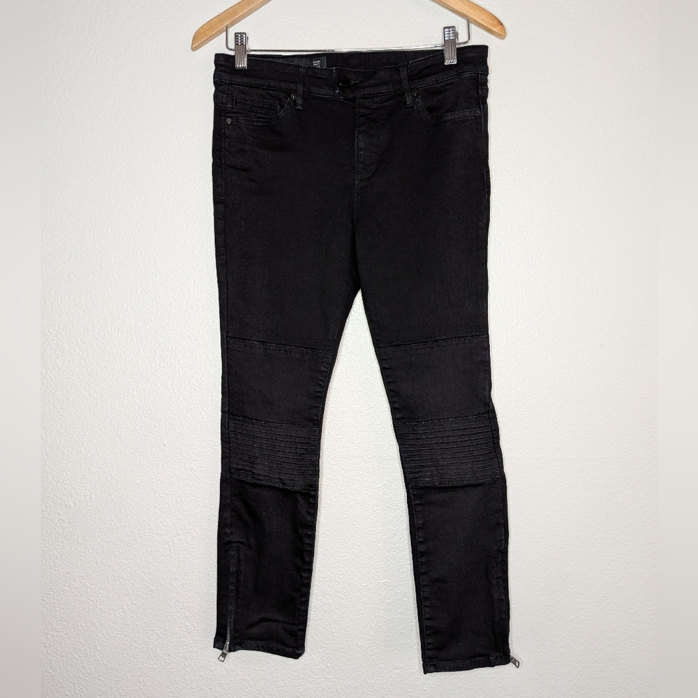 Armani Exchange Womens Black Goth Punk Biker Double Knee Cropped Skinny Jeans 30